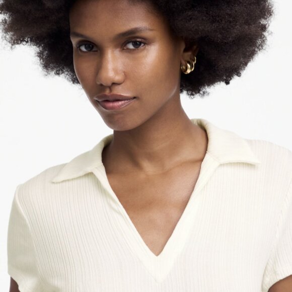 Madewell Ribbed V-Neck Polo Tee – Lighthouse – Size Medium - Picture 2 of 7